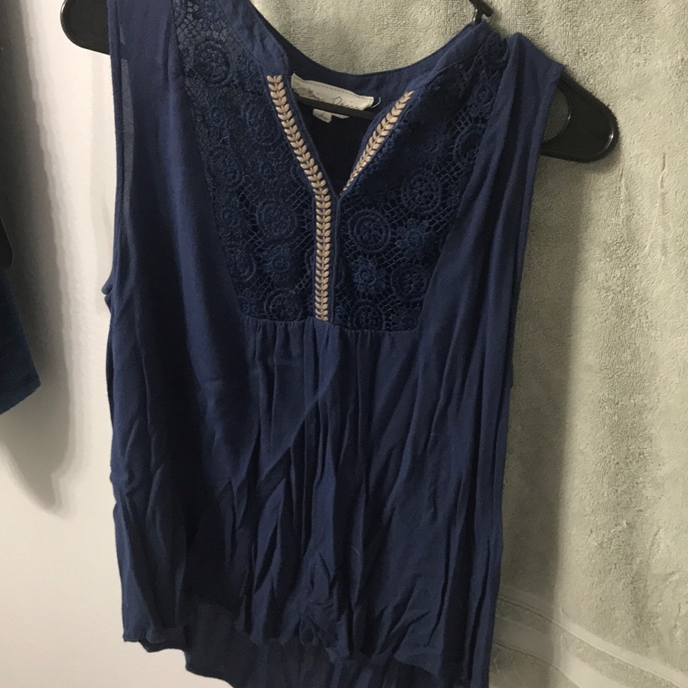 Blue embroidered tank top